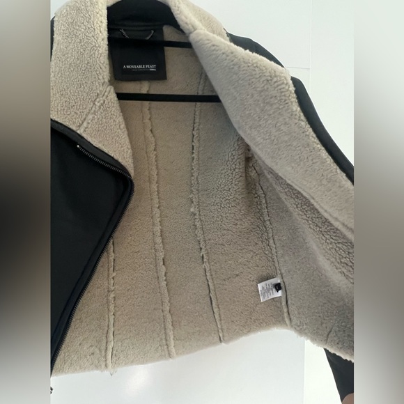 Moveable feast leather shearling biker jacket - Picture 4 of 8